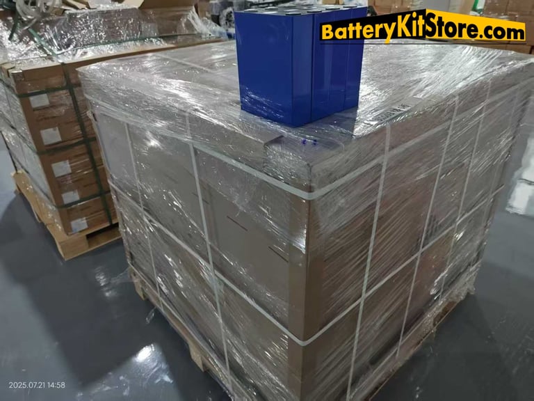 pallets of prismatic LiFePO4 battery cells
