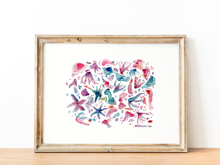 Peinture abstraite univers mer et coquillage