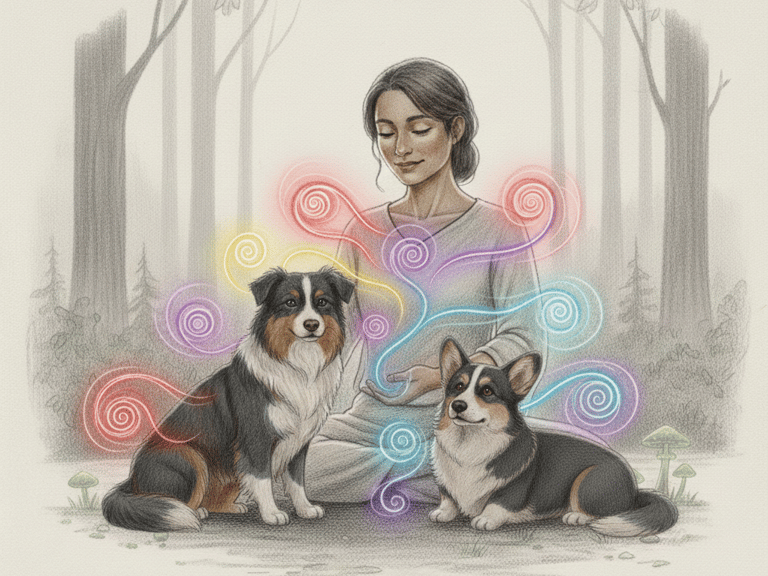 Woman and dogs Giving Reiki