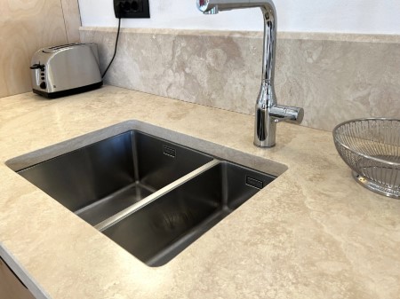 Travertine kitchen countertop light Bianco natural Italian stone