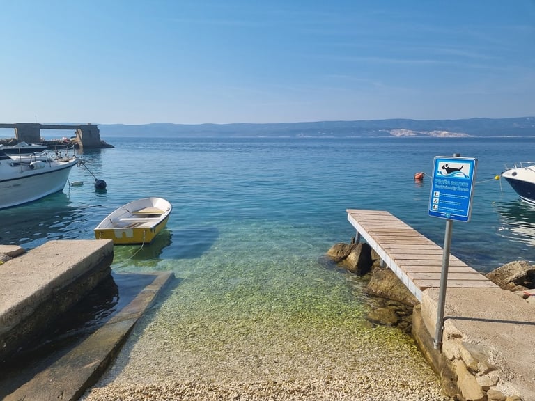 The photo shows the official beach for pets in Lokva Rogoznica in the area of ​​Ivašnjak.