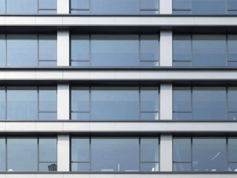 Architectural rendering of a sleek, modern commercial building facade, bright natural daylight, clean lines, professional architectural photography.
