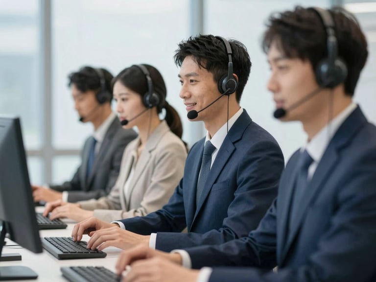Candid portrait of technical support specialists collaborating in a modern high-end workspace, shallow depth of field.