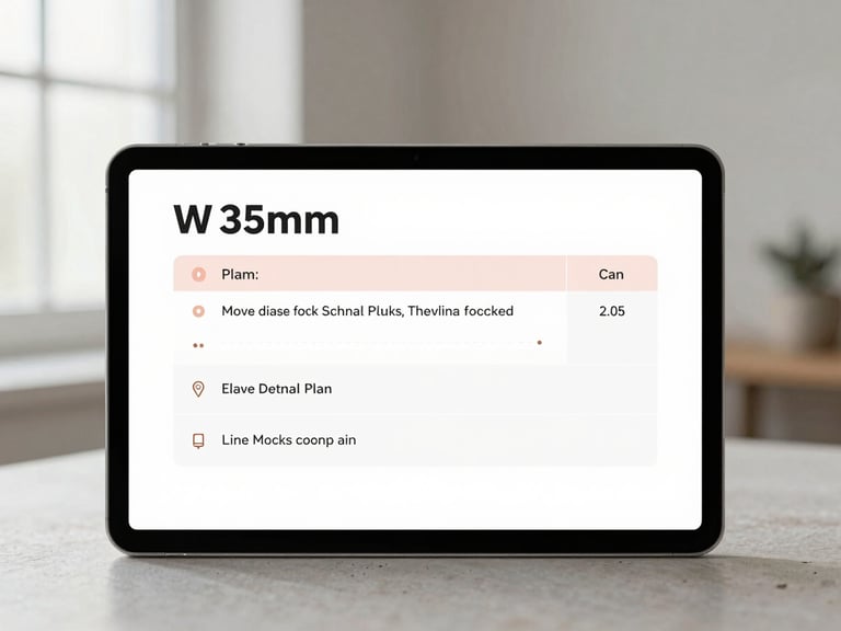 Digital screen showing a workout plan, clean minimalist design, soft light, muted blush accents, shallow depth of field, 35mm