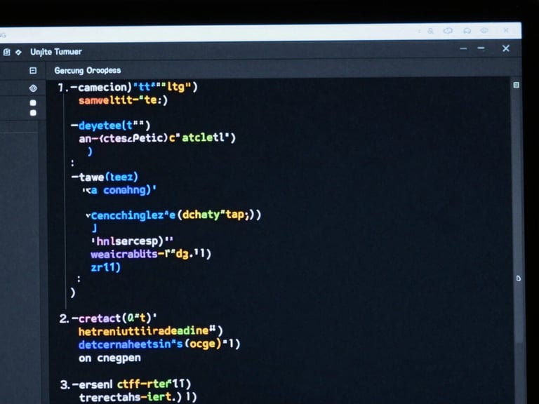 Macro shot of high-resolution code editor on a monitor, dark slate background, sharp neon blue rim lighting, high contrast, 35mm