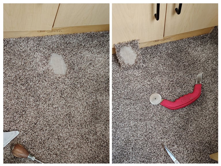 Dog scratched this carpet but was repaired to new in Spanish, Fork, UT by Flooring R&R.