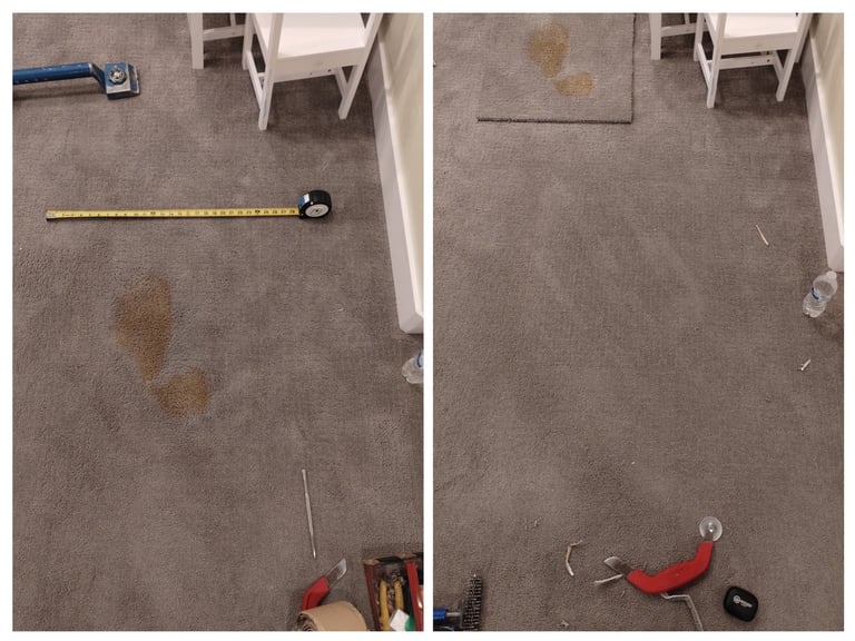 Damaged stained carpet being removed and replaced with prescision and special tools in Provo, UT.