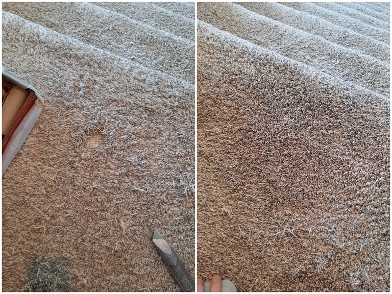 Pet Damage and the top of stairway is patched back to original by flooring R&R in Lehi, UT