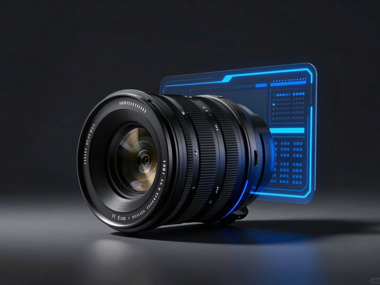 Still from a vertical social media video, showing a product in action with dynamic graphics, sleek corporate photography, dramatic high-contrast studio lighting, deep shadows with electric blue accents, sharp focus, 35mm.
