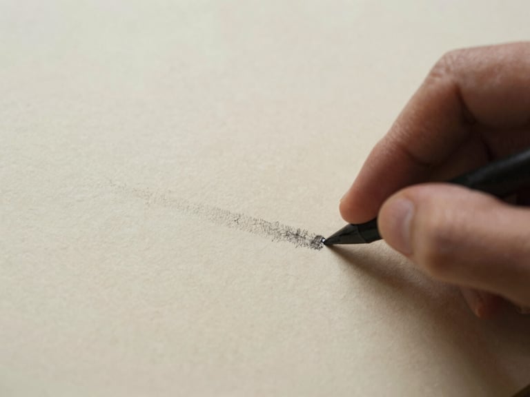 Close up of fingers smudging charcoal lines on rough cream paper, soft diffused side light, warm earthy tones