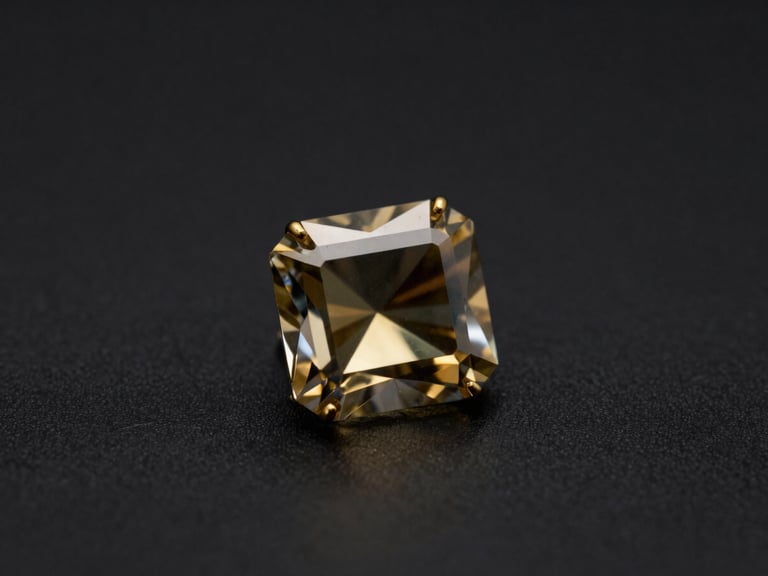 Close-up of a perfectly cut emerald-cut diamond resting on a matte black surface, sharp geometric reflections, low-key lighting