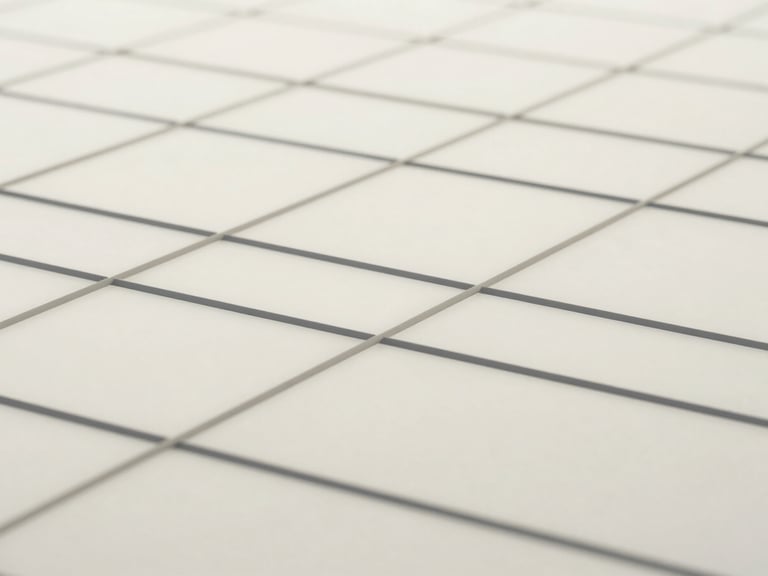 Abstract geometric pattern of interconnected lines representing a distributed ledger network, clean architectural composition, soft overcast daylight, muted slate and cream tones