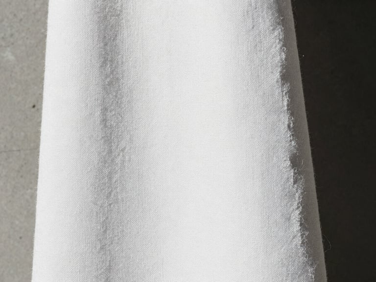 Macro close-up of thick, heavy-weave white Japanese cotton fabric, harsh natural light casting deep shadows in the texture, minimal architectural framing, 35mm