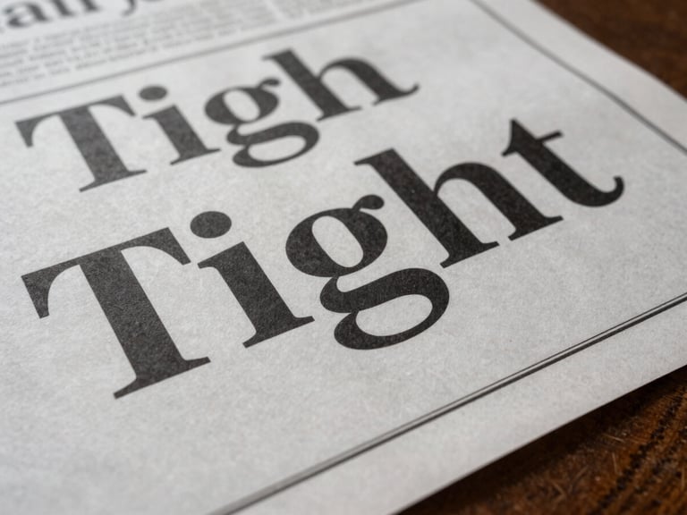 Tight studio detail — a broadsheet print advertisement laid flat under clean overhead light, financial brand typography clearly composed on the page surface, paper texture visible at edges