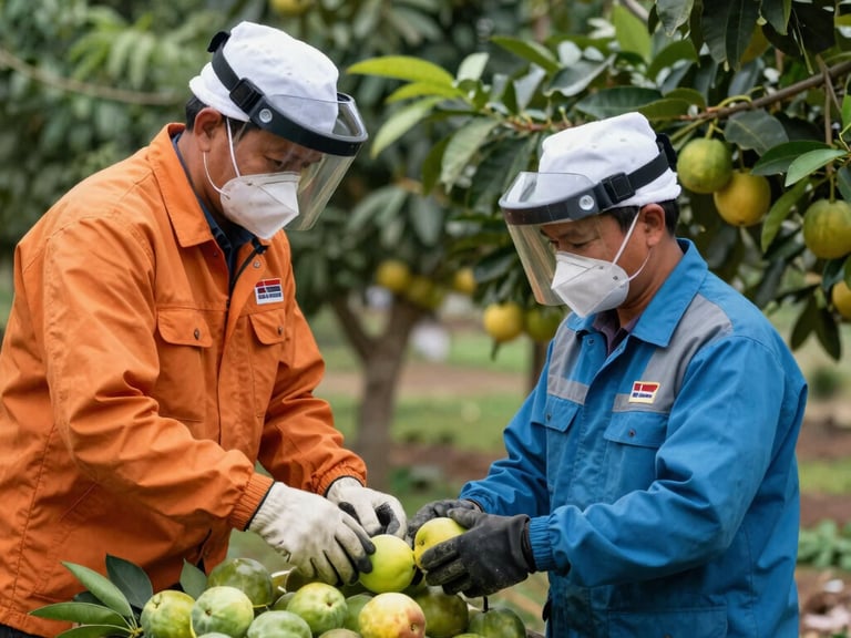 Indonesian students in a lush green Minahasan field, learning modern agricultural techniques, under bright natural daylight, focus on hands-on mastery, warm editorial photography, 35mm