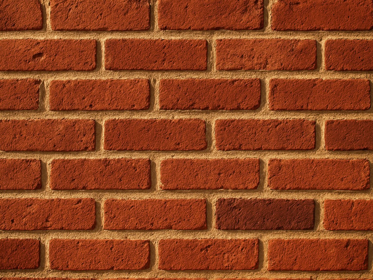 Close-up of hand-laid red brickwork on a residential facade, warm Mississippi afternoon light casting soft shadows, sharp depth of field