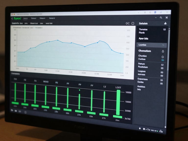 High-contrast digital interface of the fluxvu software, displaying clean water consumption charts, real-time flow indicators in signal green, and localized telemetry data.