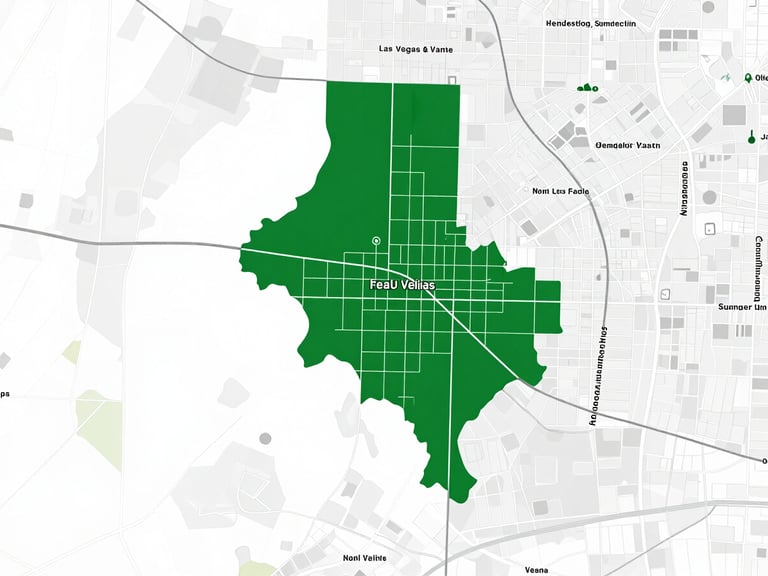 Clean high-contrast map graphic of the Las Vegas valley with Henderson, Summerlin, and North Las Vegas highlighted in deep forest green, sharp vector style.