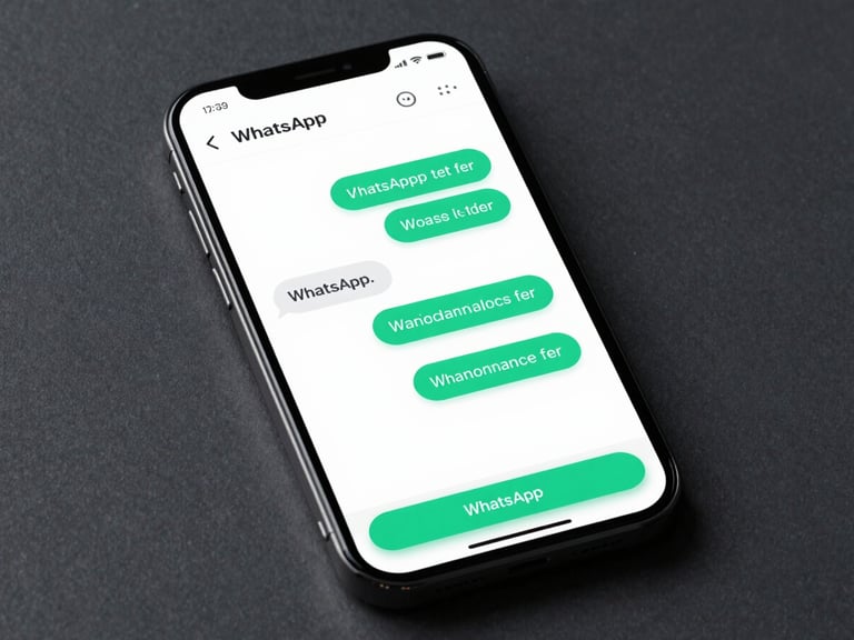 A high-fidelity UI mockup of a custom WhatsApp chat flow, displaying structured automated replies and interactive buttons on a dark smartphone screen, crisp electric teal accents, clean slate background