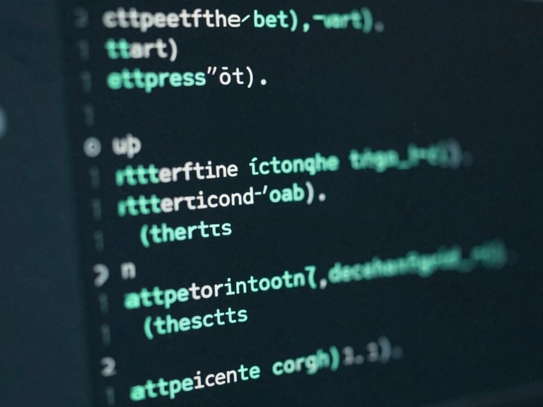 Close-up of a code editor displaying clean semantic HTML on a dark screen with an electric-teal glow, moody technical photography, shallow depth of field