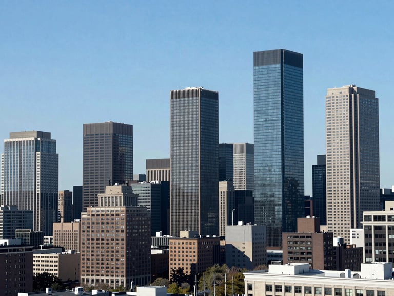 Panoramic view of the Boston skyline from a distance, showing the city's scale, natural daylight, professional editorial photography, 35mm