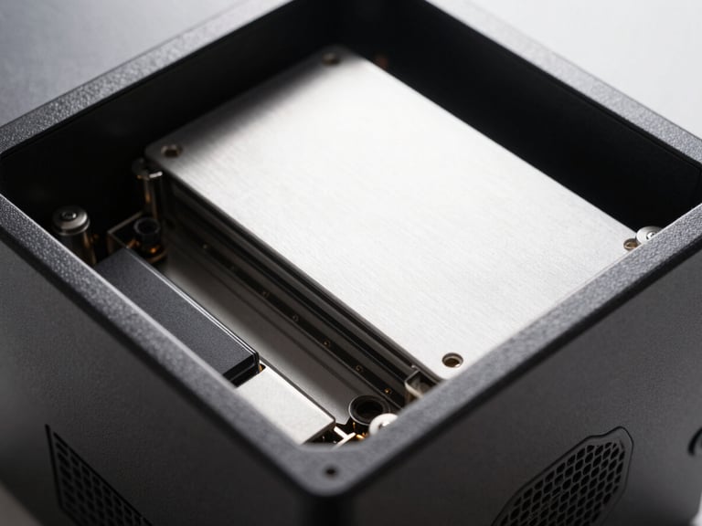 Clean physical server hardware close-up, sharp defined shadows, high-key bright studio light, crisp metallic textures.