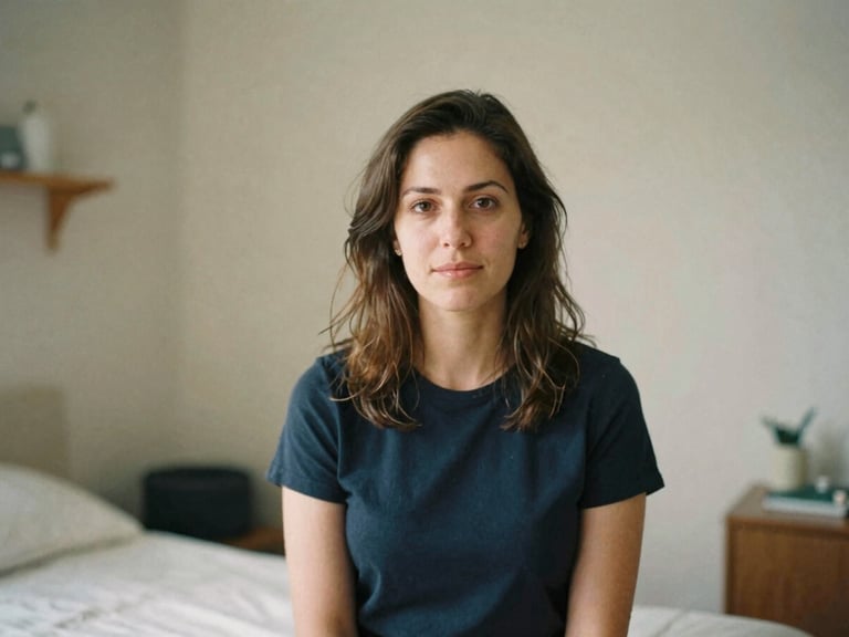 Portrait of a professional female therapist in a serene treatment room, soft indirect light, warm editorial photography, 35mm film