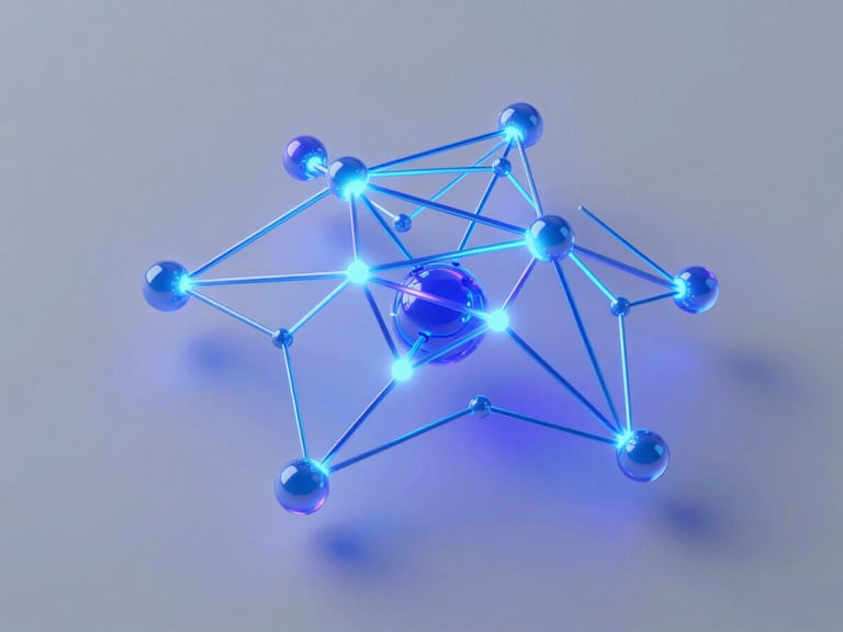 3d render of glowing neon blue neural network nodes, abstract digital cybersecurity architecture, clean glassmorphism, octane render, 8k