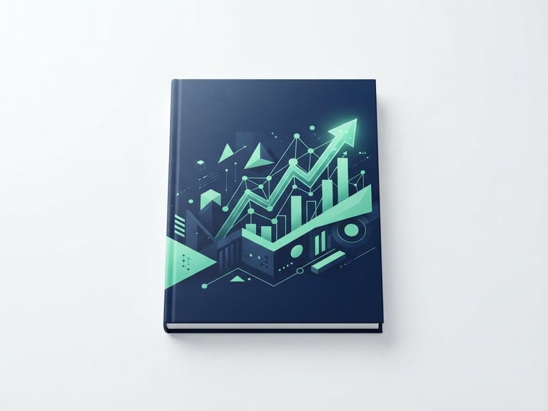3D digital render of a modern financial e-book cover, deep navy blue and mint green layout, soft studio lighting, clean white background, minimalist isometric perspective