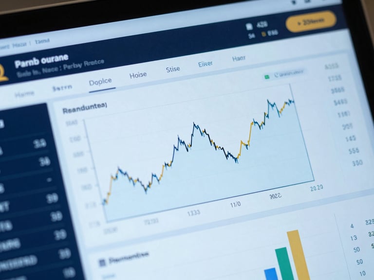 Extreme close-up of a high-fidelity financial dashboard mockup displaying clean line graphs and analytics, soft blue ambient light, sharp focus