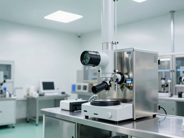 A state-of-the-art WHO-GMP certified cleanroom facility with sterile stainless steel equipment, bright clinical white lighting, sharp focus, 50mm lens.