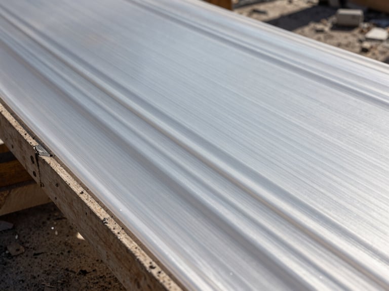 Macro shot of ultra-thick heavy-grade plastic sheeting stretched tight across a wooden frame on a dusty demolition site, harsh direct sunlight