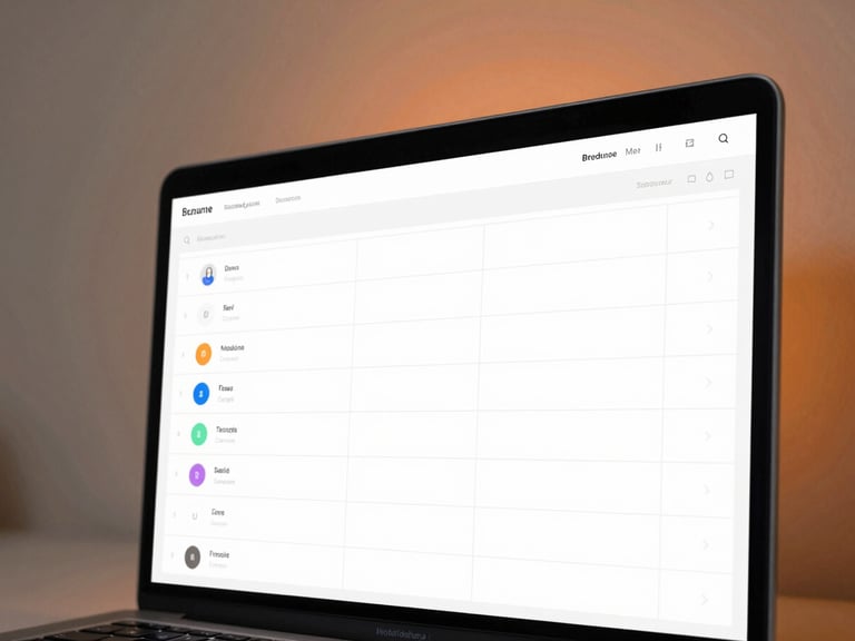 A high-fidelity UI mockup of a branding dashboard on a sleek screen, clean grid lines, soft orange ambient lighting, neutral background, minimalist composition