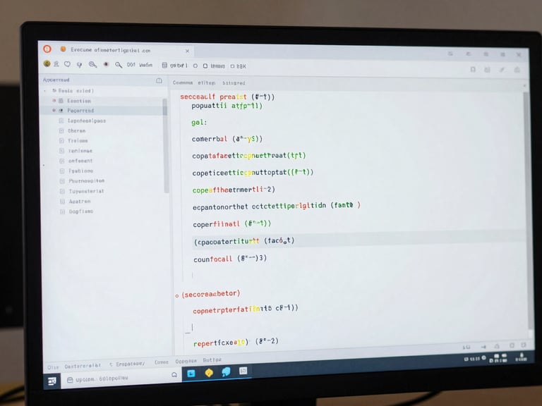 Macro shot of a high-resolution monitor displaying clean, structured backend configuration code in a terminal, cool daylight lighting, technical and precise vibe.