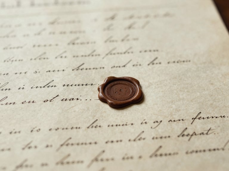 High-resolution scan of a colonial-era land deed with a wax seal, soft diffused library light, aged paper tones.