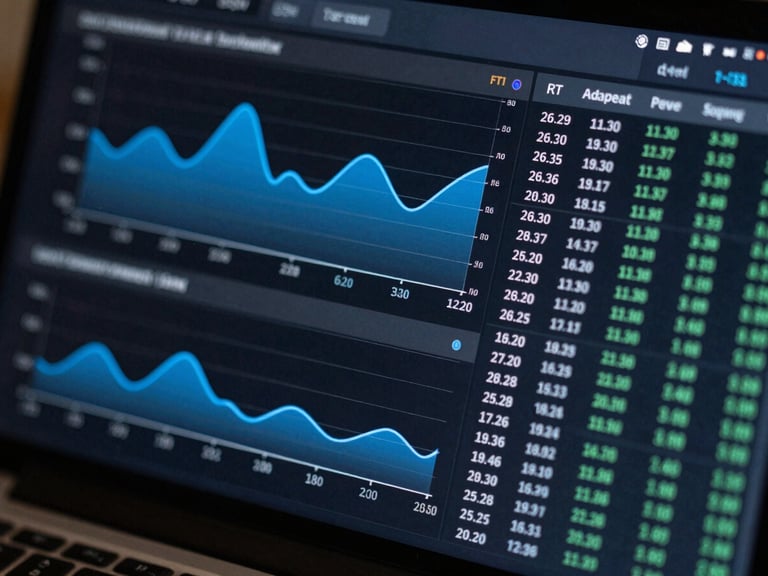 Tight macro shot of a dark-mode data interface showing real-time engagement charts, blue line graphs, and precise numeric tables.