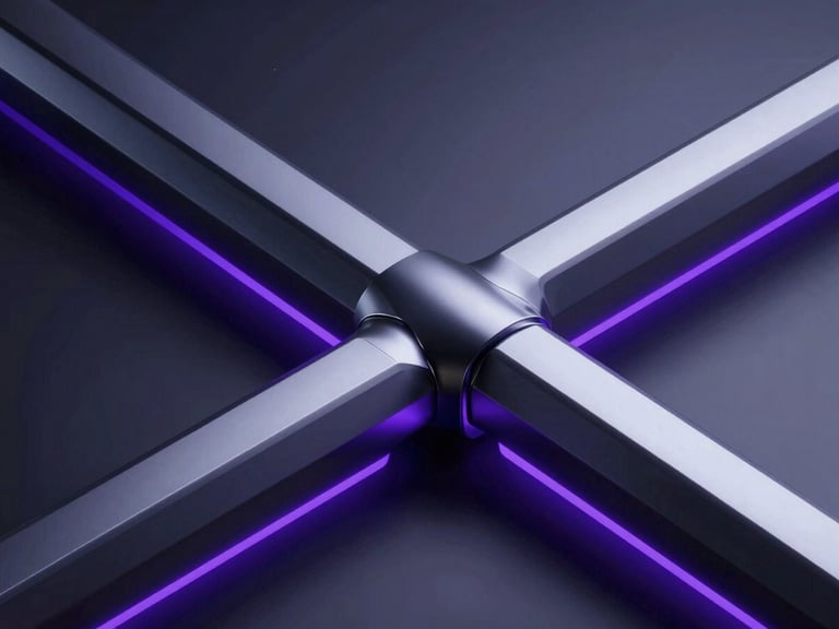 Sleek 3D render of a glowing cobalt data pipeline structure with dark metallic textures, dramatic neon edge-lights, macro close-up, high-contrast studio lighting.