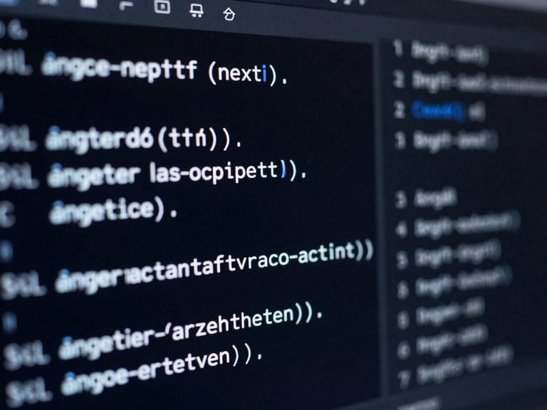 Crisp UI photography, close-up crop of clean SQL code blocks on a dark screen with subtle electric blue glow, high contrast, 35mm