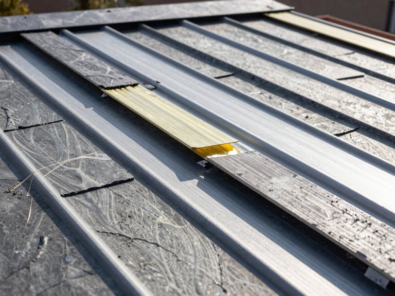 Close-up of high-quality thermal insulation layers being installed on a roof structure, daylight, sharp details, 35mm