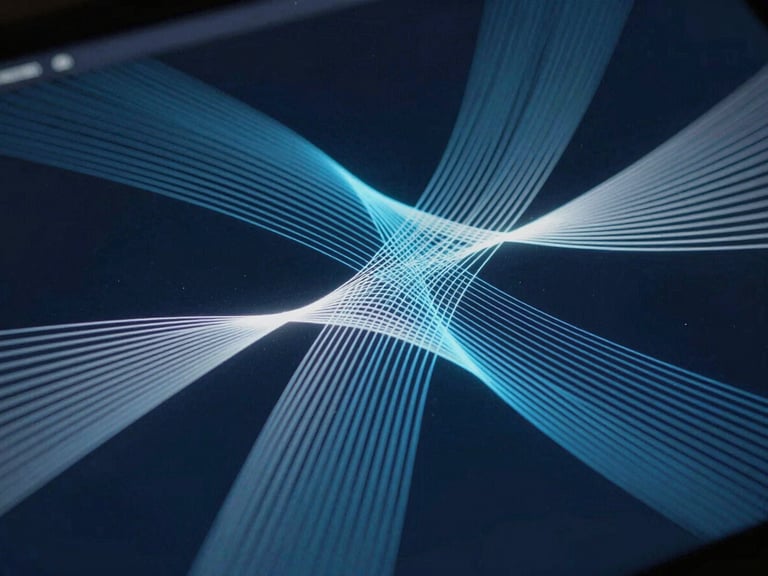 Abstract vector schematic of temporal manifolds, interlocking geometric forms in cold blue and white, sharp lines, dark background, high-fidelity terminal display style.