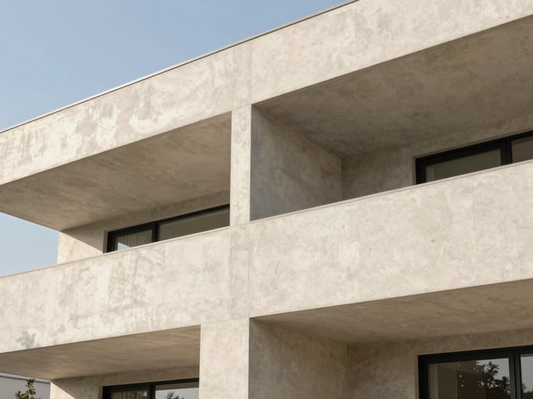 Architectural detail of a modern home facade in Cuernavaca, clean geometric concrete lines, bright natural daylight, professional real estate photography