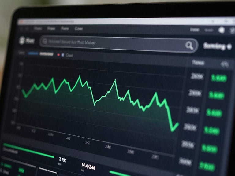 Extreme close-up of a clean, dark-mode search performance dashboard with crisp green vector lines and technical crawl budget metrics, natural overcast lighting.