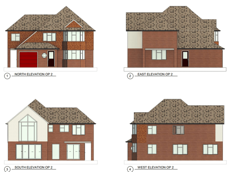 Proposed elevations for a two story rear extension