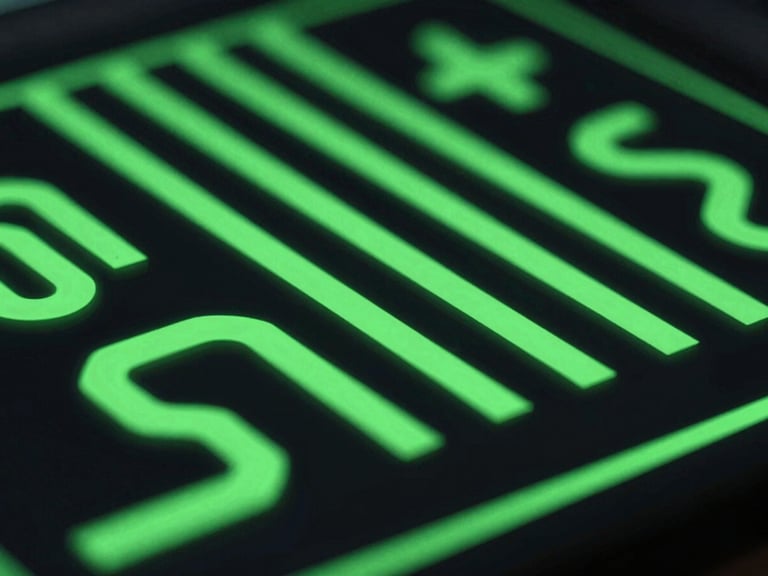 Extreme close-up of a dark, high-contrast WebGL interface with glowing neon green vector paths, razor-sharp typography, and deep black void background.