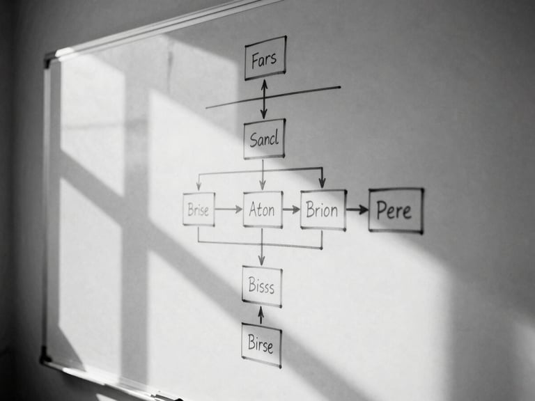 editorial black and white photograph of a hand-drawn organizational topology diagram on a clean whiteboard, dramatic window light cast across the technical lines, grainy film texture, 35mm lens