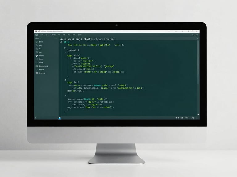 Close-up of clean code on a high-end monitor, soft emerald ambient light, minimalist desk setup, 35mm