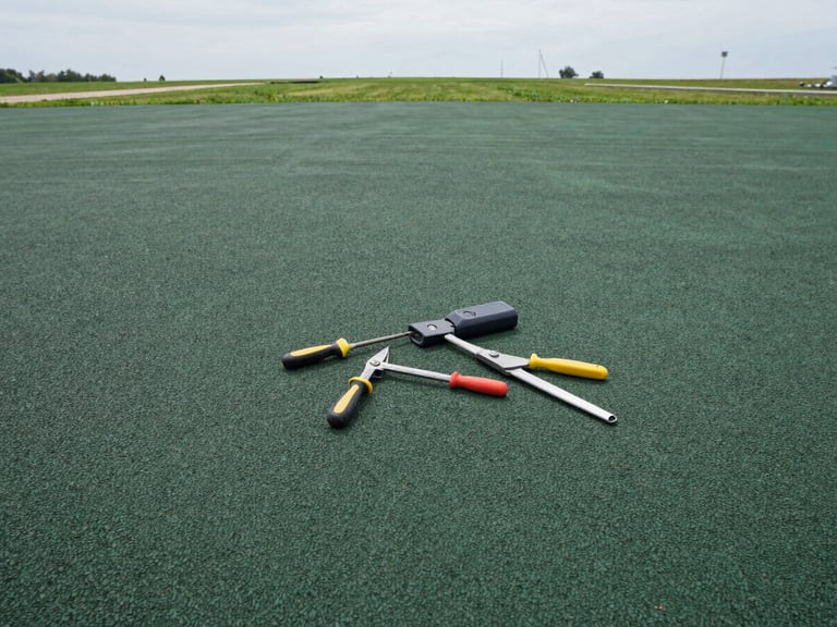 Architectural detail of seamless poured-in-place green rubber flooring installation, professional tools, soft overcast daylight
