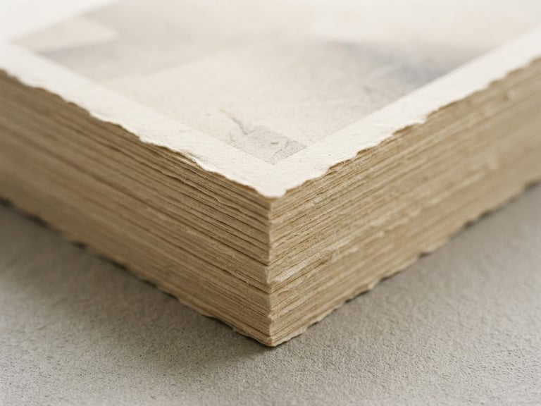 Minimalist editorial photography of a printed capability deck on textured warm paper, soft diffused natural daylight, neutral gray background, 50mm lens