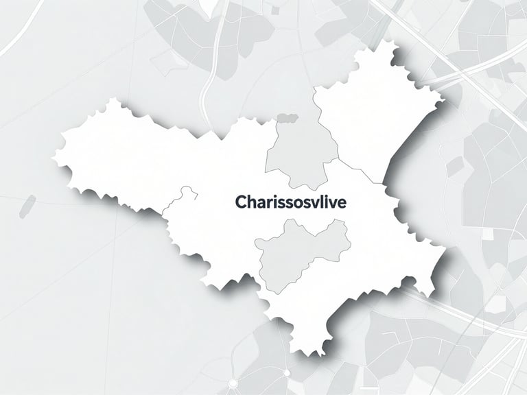 Map highlighting the Central Virginia region, with Charlottesville at its center, clean graphic style, cool tones
