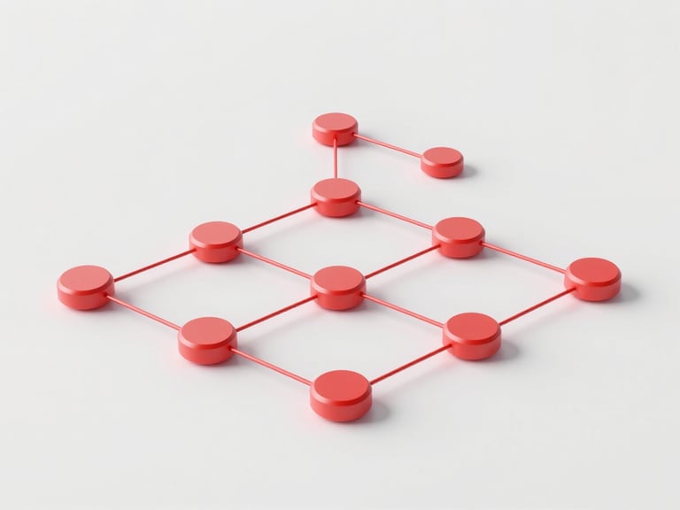 Minimalist technical schematic of medical data pipelines, clean geometric nodes, soft red light leaks, high-key studio lighting